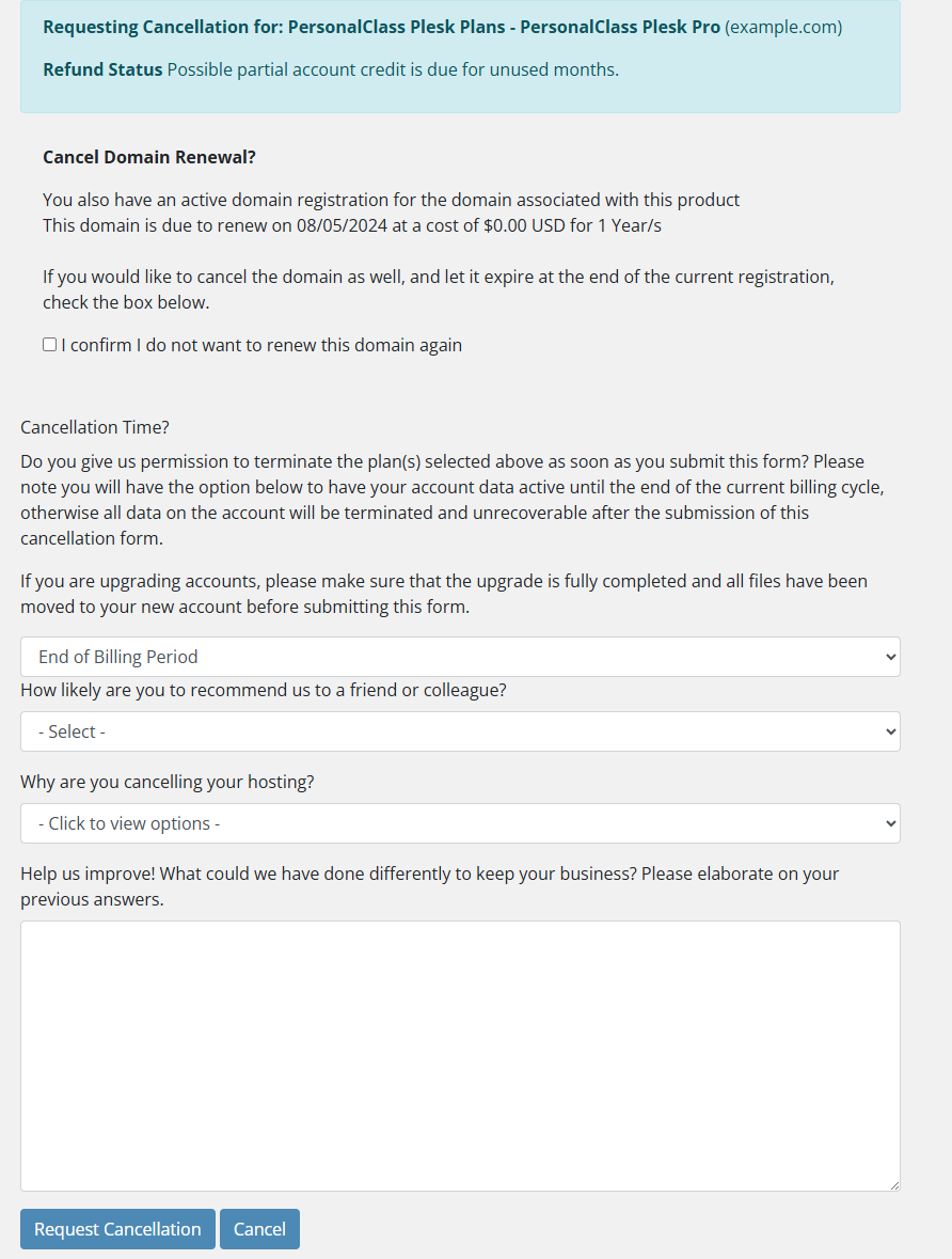 Arvixe Request Cancellation Form