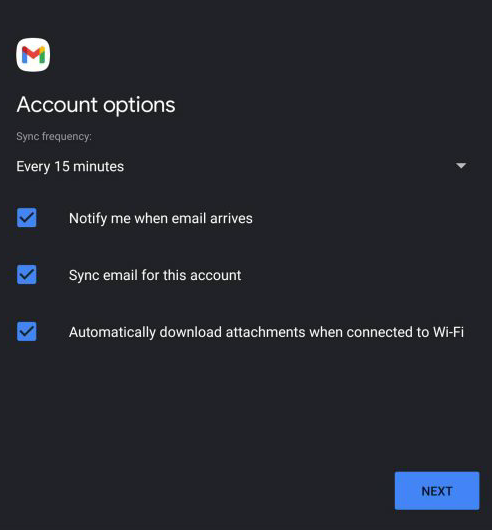 Email Client Android - Accout Options