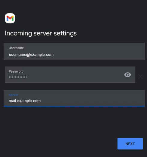 Email Client Android - Incoming Server