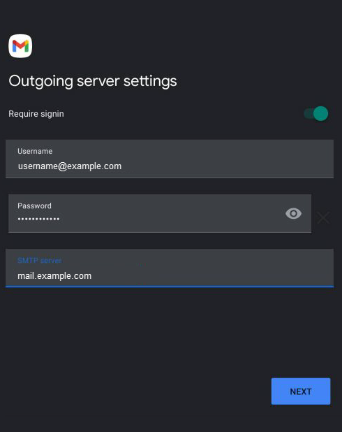 Email Client Android - Outgoing Server