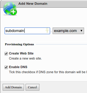 Create Subdomain- Add Domains - Sub-domain Details