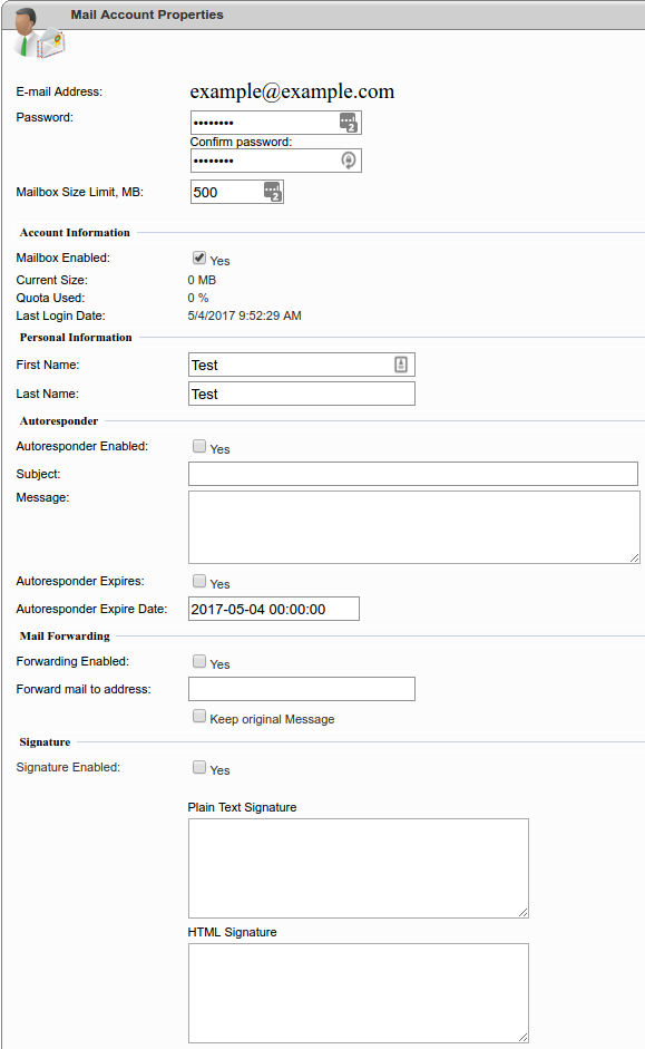 Mail Account Signature