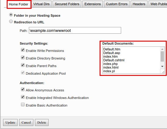 Home Folder Default Documents
