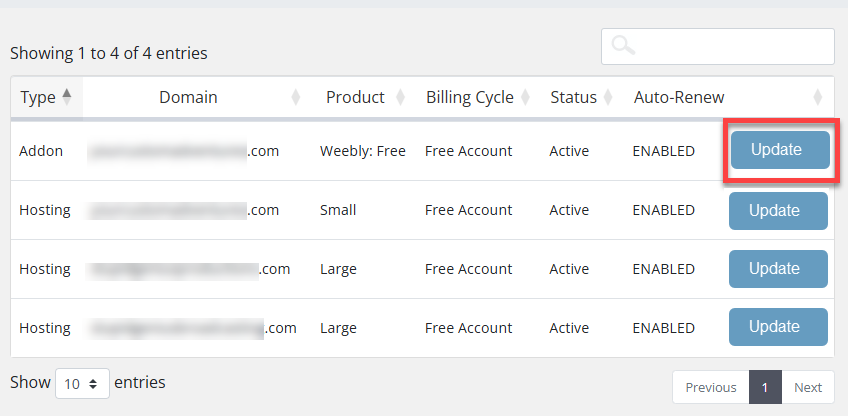 Auto-Renew Settings - Update button
